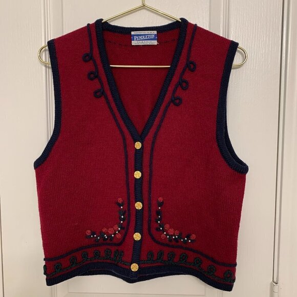 Pendleton Classic Virgen Wool Vest Embroidered Women's - Picture 1 of 4